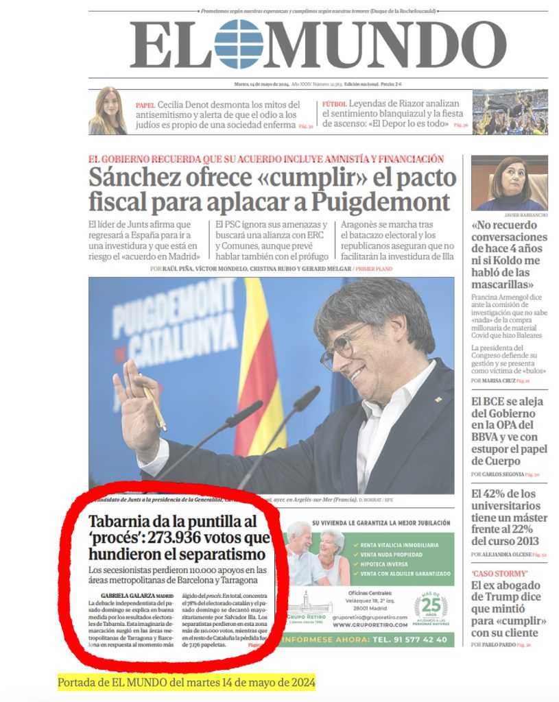 Portada de El Mundo destacando a Tabarnia